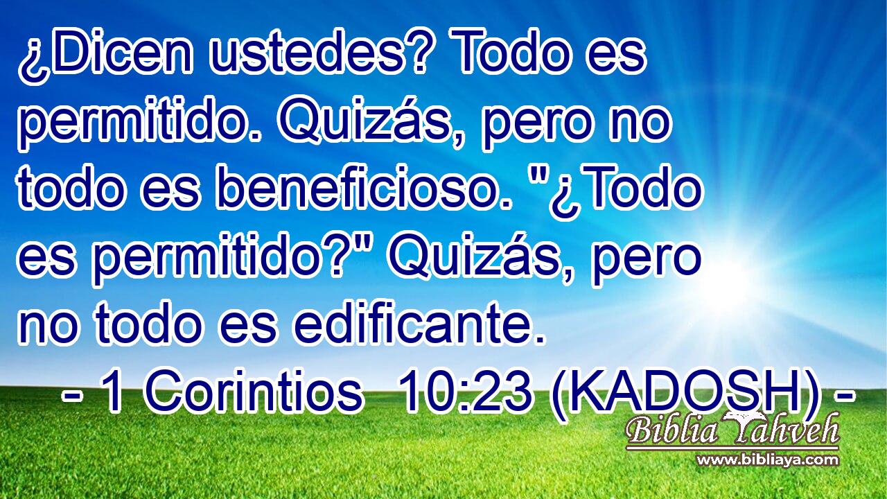  ¿Dicen ustedes? Todo es permitido. Quizás, pero no todo es beneficioso. 