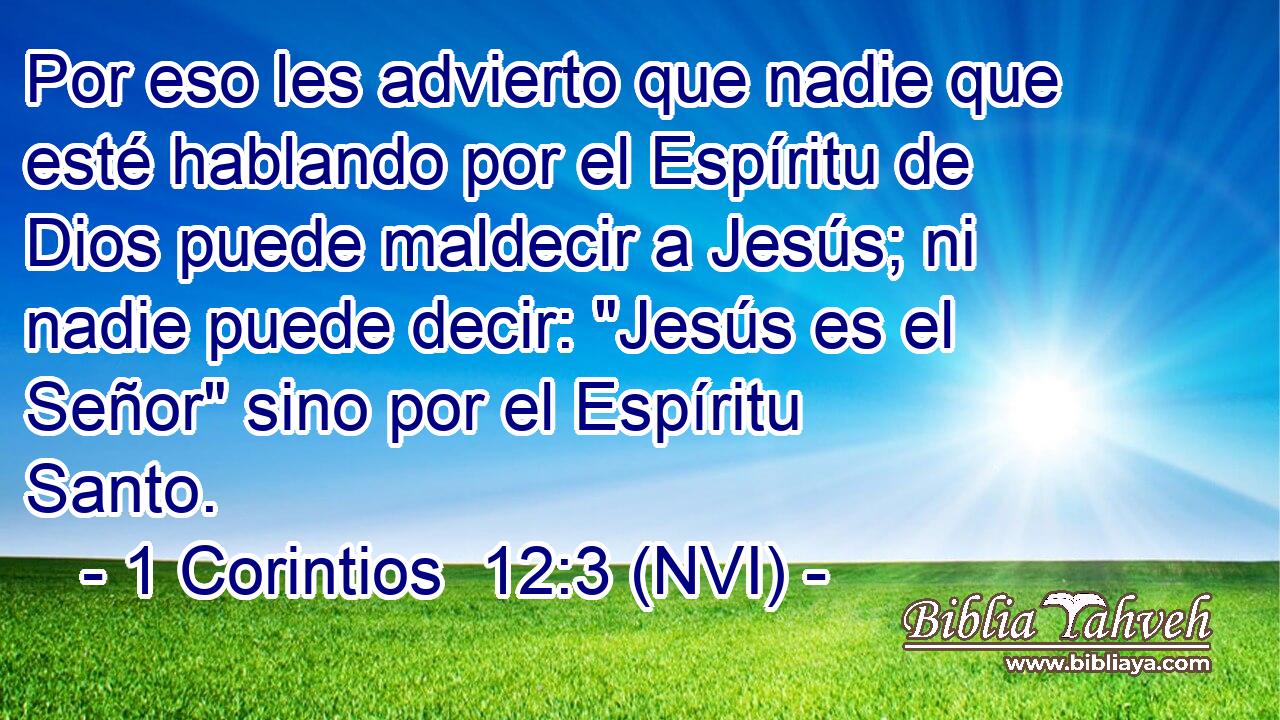  Por eso les advierto que nadie que esté hablando por el Espíritu de Dios puede maldecir a Jesús; ni nadie puede decir: 
