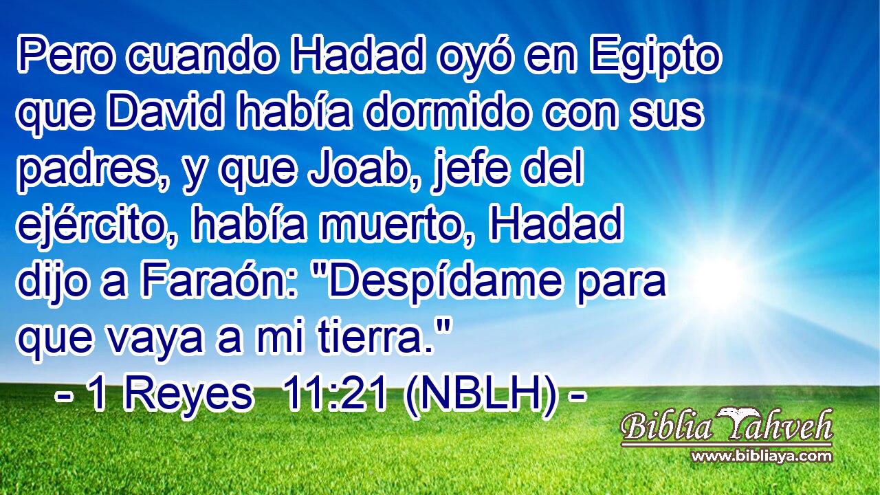  Pero cuando Hadad oyó en Egipto que David había dormido con sus padres, y que Joab, jefe del ejército, había muerto, Hadad dijo a Faraón: 