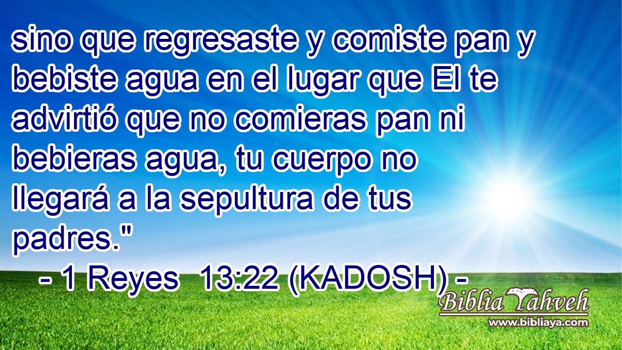  sino que regresaste y comiste pan y bebiste agua en el lugar que El te advirtió que no comieras pan ni bebieras agua, tu cuerpo no llegará a la sepultura de tus padres.