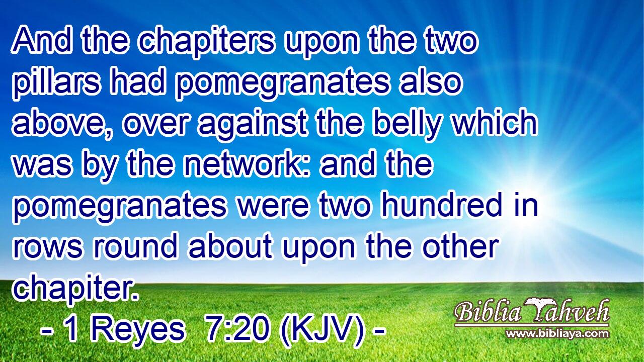 And the chapiters upon the two pillars had pomegranates also above, over against the belly which was by the network: and the pomegranates were two hundred in rows round about upon the other chapiter.