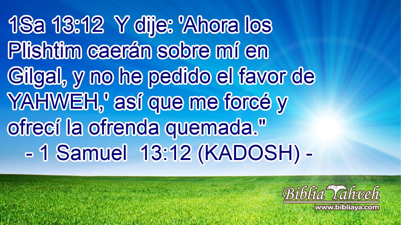  Y dije: 'Ahora los Plishtim caerán sobre mí en Gilgal, y no he pedido el favor de YAHWEH,' así que me forcé y ofrecí la ofrenda quemada.