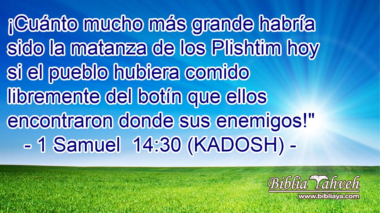  ¡Cuánto mucho más grande habría sido la matanza de los Plishtim hoy si el pueblo hubiera comido libremente del botín que ellos encontraron donde sus enemigos!