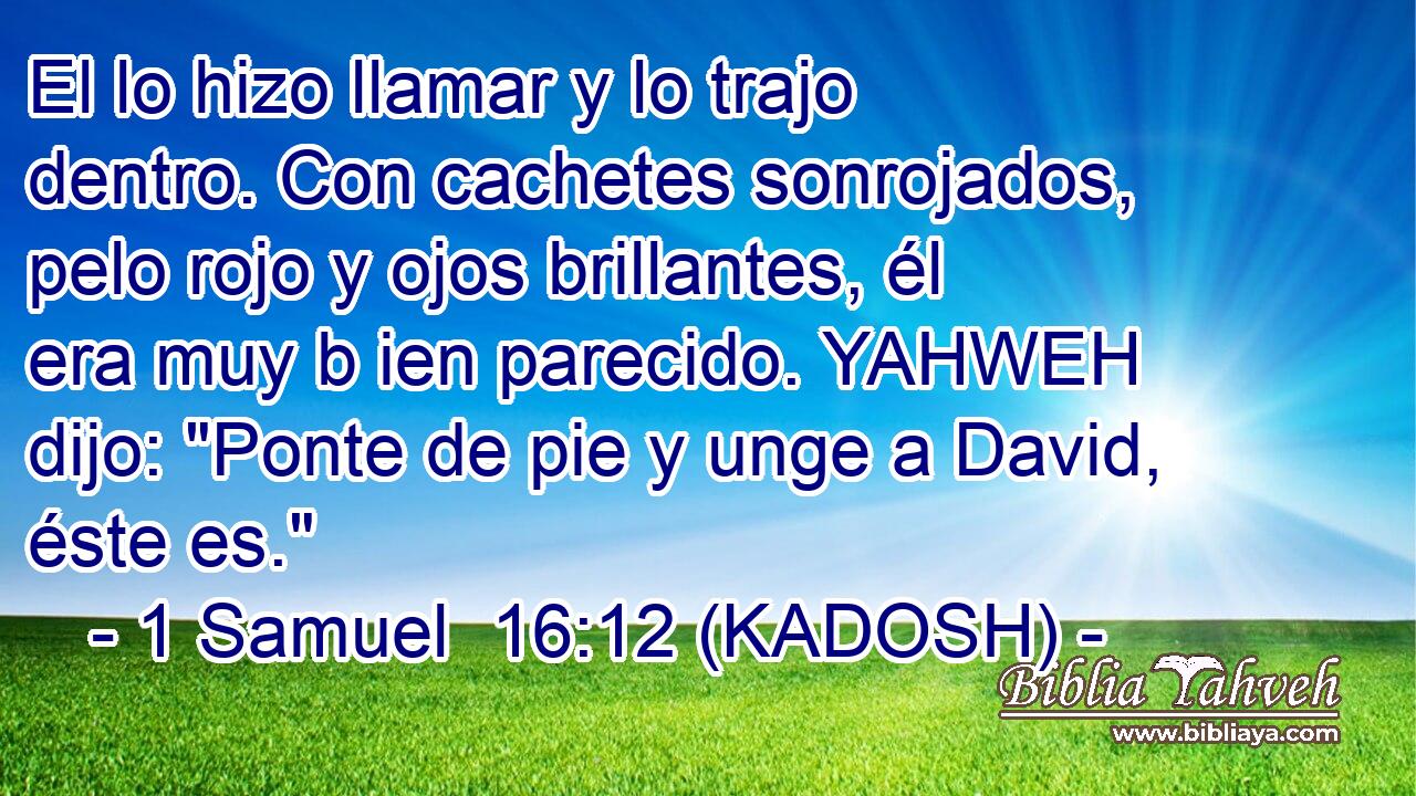  El lo hizo llamar y lo trajo dentro. Con cachetes sonrojados, pelo rojo y ojos brillantes, él era muy b ien parecido. YAHWEH dijo: 