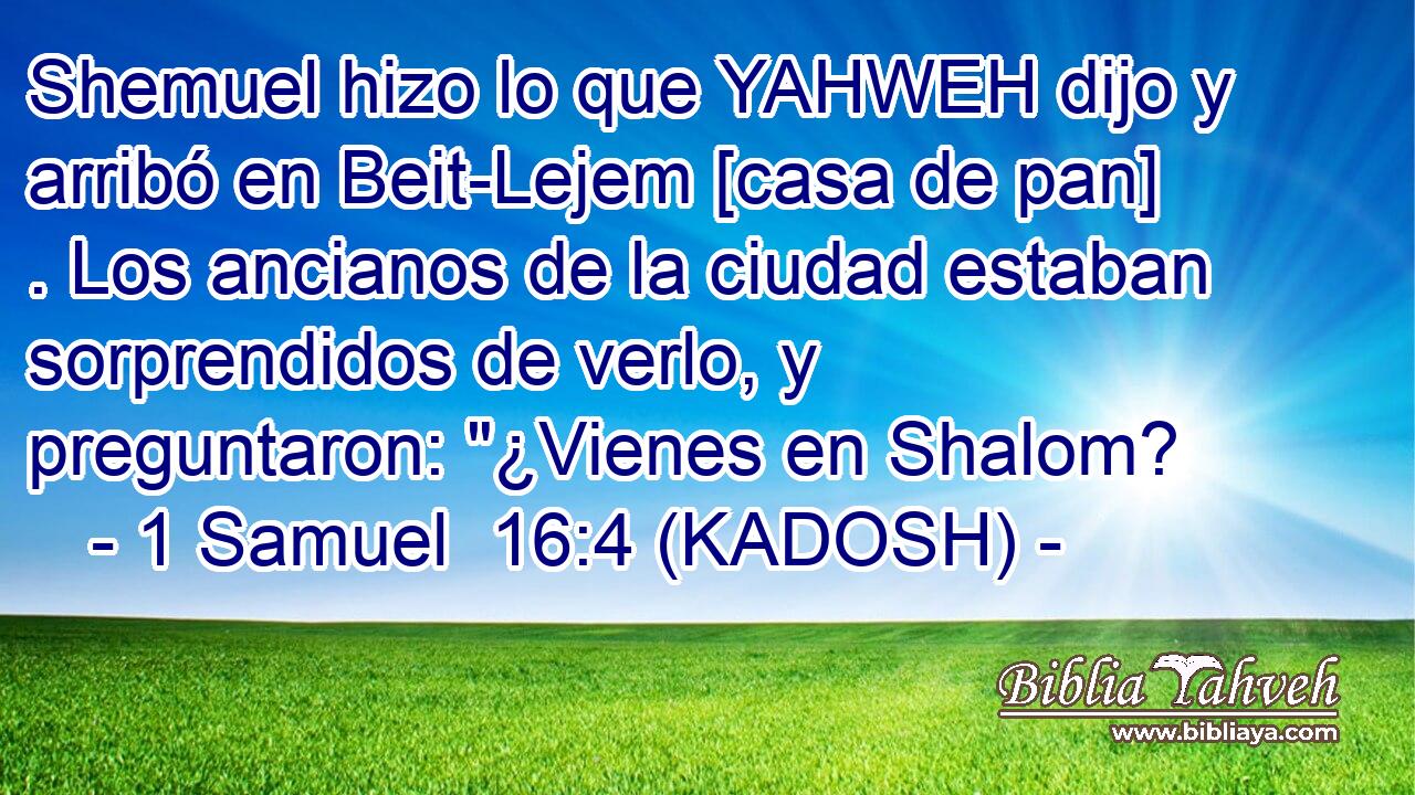  Shemuel hizo lo que YAHWEH dijo y arribó en Beit-Lejem [casa de pan] . Los ancianos de la ciudad estaban sorprendidos de verlo, y preguntaron: 