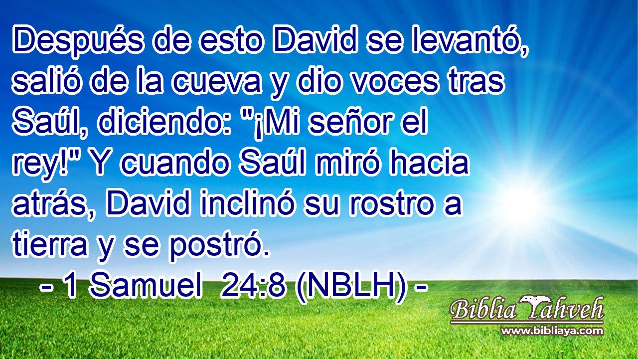  Después de esto David se levantó, salió de la cueva y dio voces tras Saúl, diciendo: 
