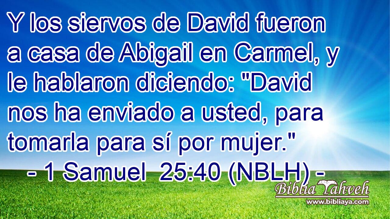  Y los siervos de David fueron a casa de Abigail en Carmel, y le hablaron diciendo: 