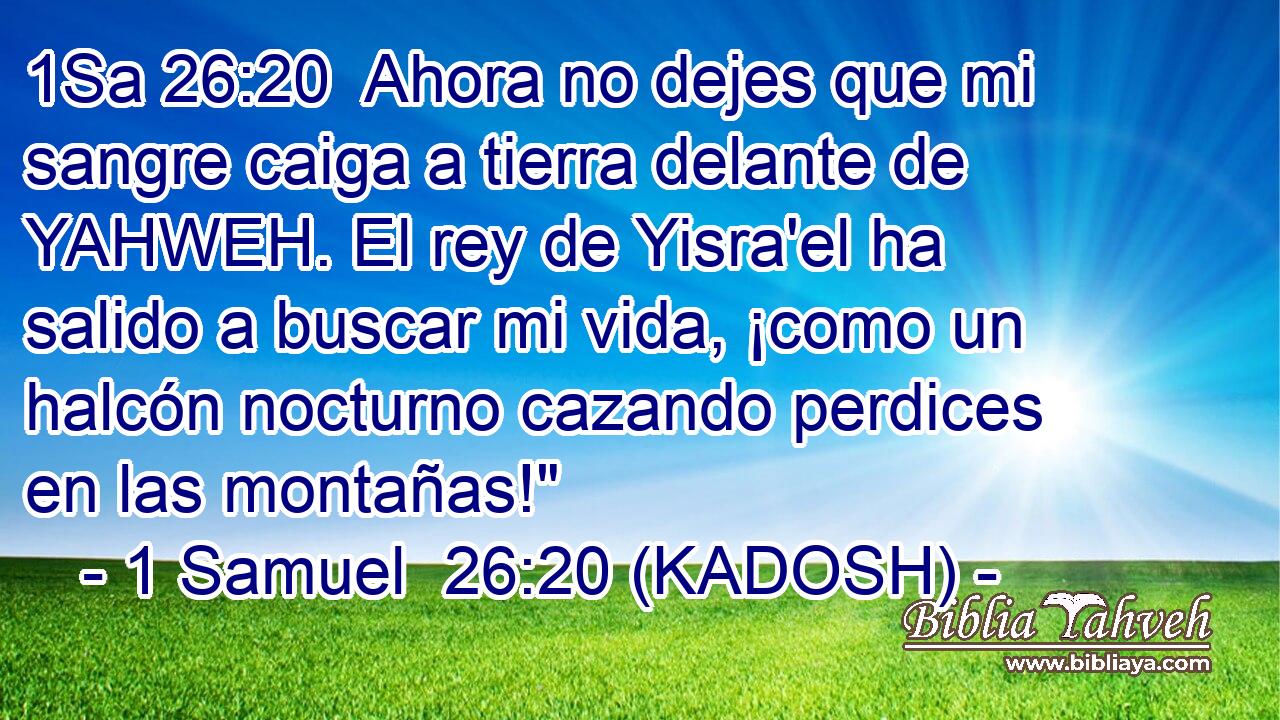  Ahora no dejes que mi sangre caiga a tierra delante de YAHWEH. El rey de Yisra'el ha salido a buscar mi vida, ¡como un halcón nocturno cazando perdices en las montañas!