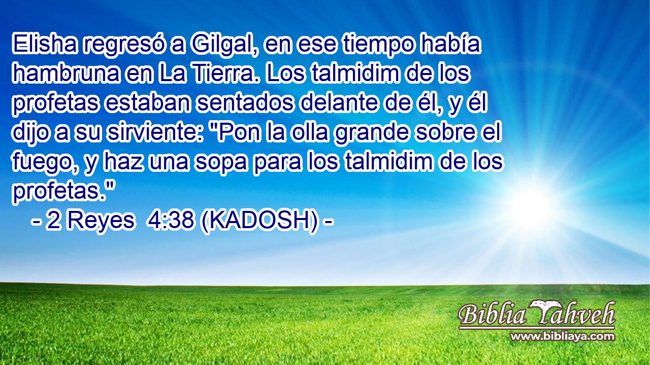  Elisha regresó a Gilgal, en ese tiempo había hambruna en La Tierra. Los talmidim de los profetas estaban sentados delante de él, y él dijo a su sirviente: 