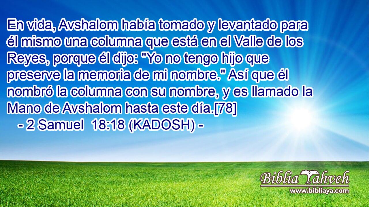  En vida, Avshalom había tomado y levantado para él mismo una columna que está en el Valle de los Reyes, porque él dijo: 