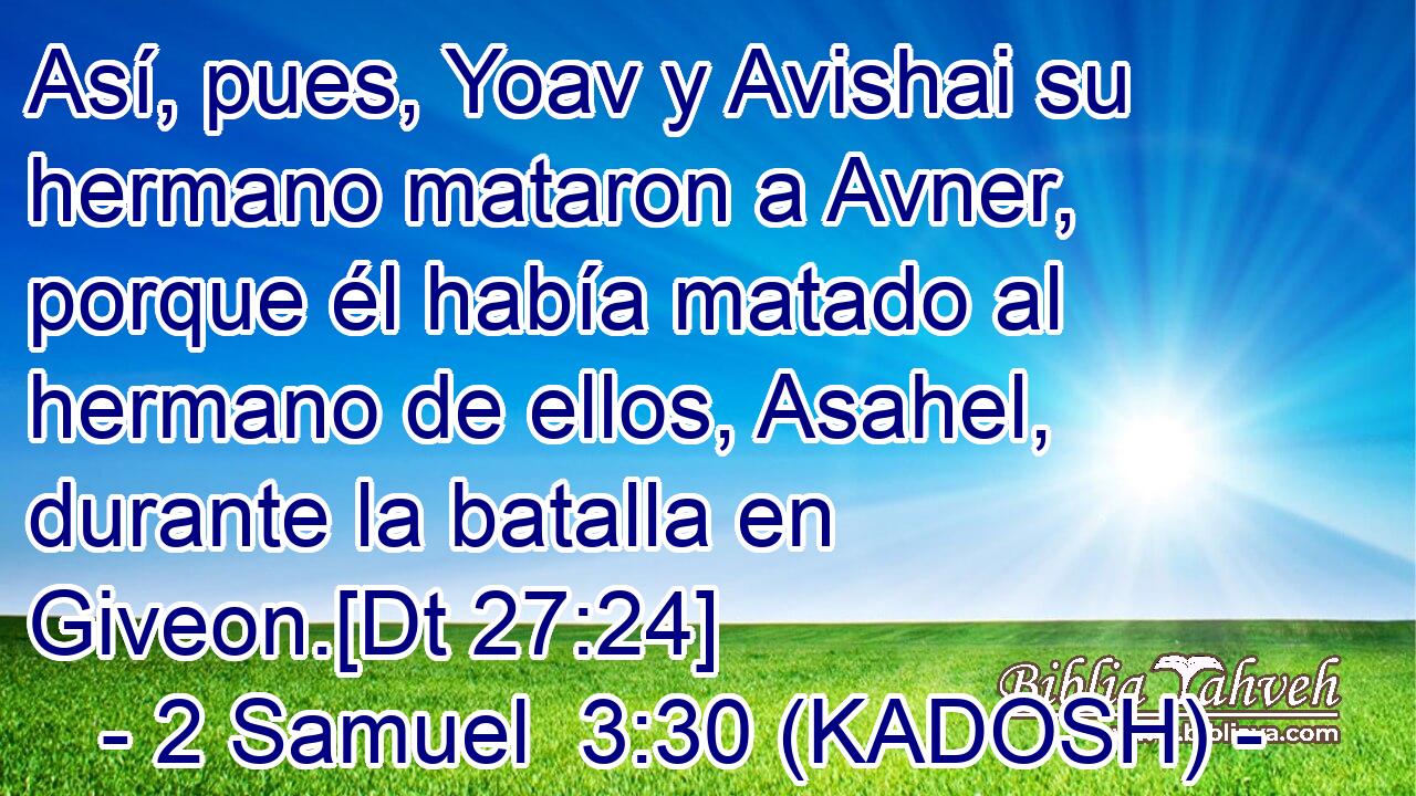  Así, pues, Yoav y Avishai su hermano mataron a Avner, porque él había matado al hermano de ellos, Asahel, durante la batalla en Giveon.[Dt 27:24] 