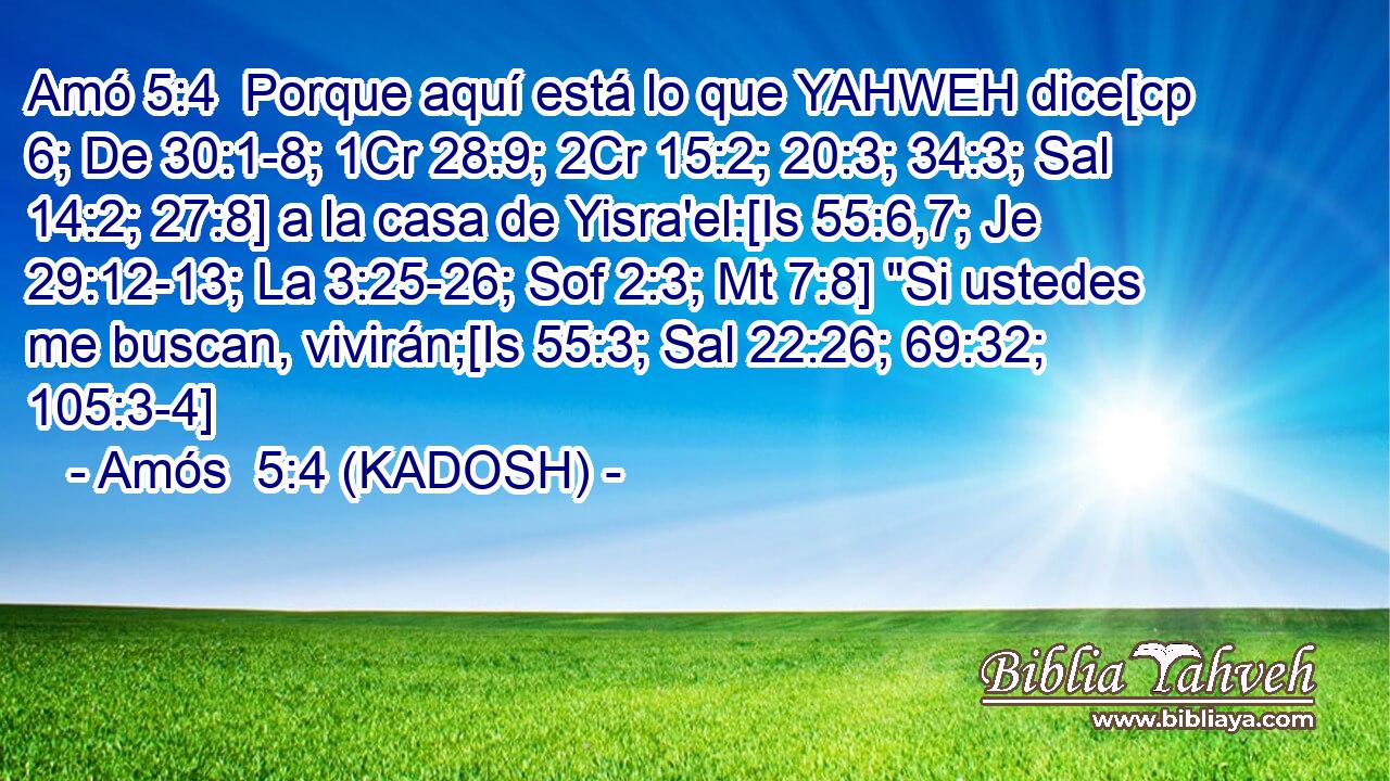  Porque aquí está lo que YAHWEH dice[cp 6; De 30:1-8; 1Cr 28:9; 2Cr 15:2; 20:3; 34:3; Sal 14:2; 27:8] a la casa de Yisra'el:[Is 55:6,7; Je 29:12-13; La 3:25-26; Sof 2:3; Mt 7:8] 