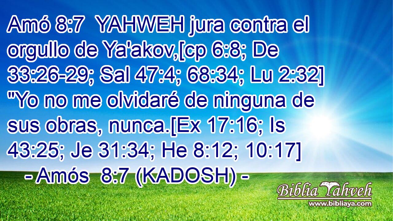  YAHWEH jura contra el orgullo de Ya'akov,[cp 6:8; De 33:26-29; Sal 47:4; 68:34; Lu 2:32] 