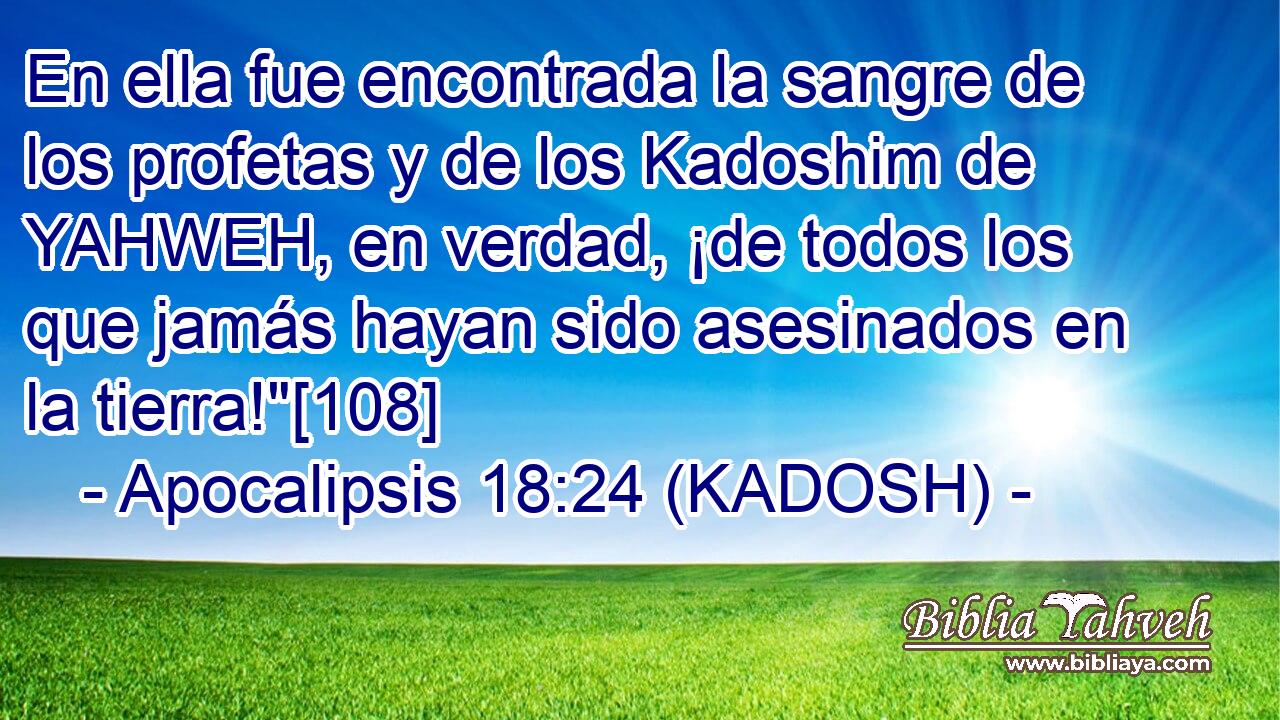  En ella fue encontrada la sangre de los profetas y de los Kadoshim de YAHWEH, en verdad, ¡de todos los que jamás hayan sido asesinados en la tierra!