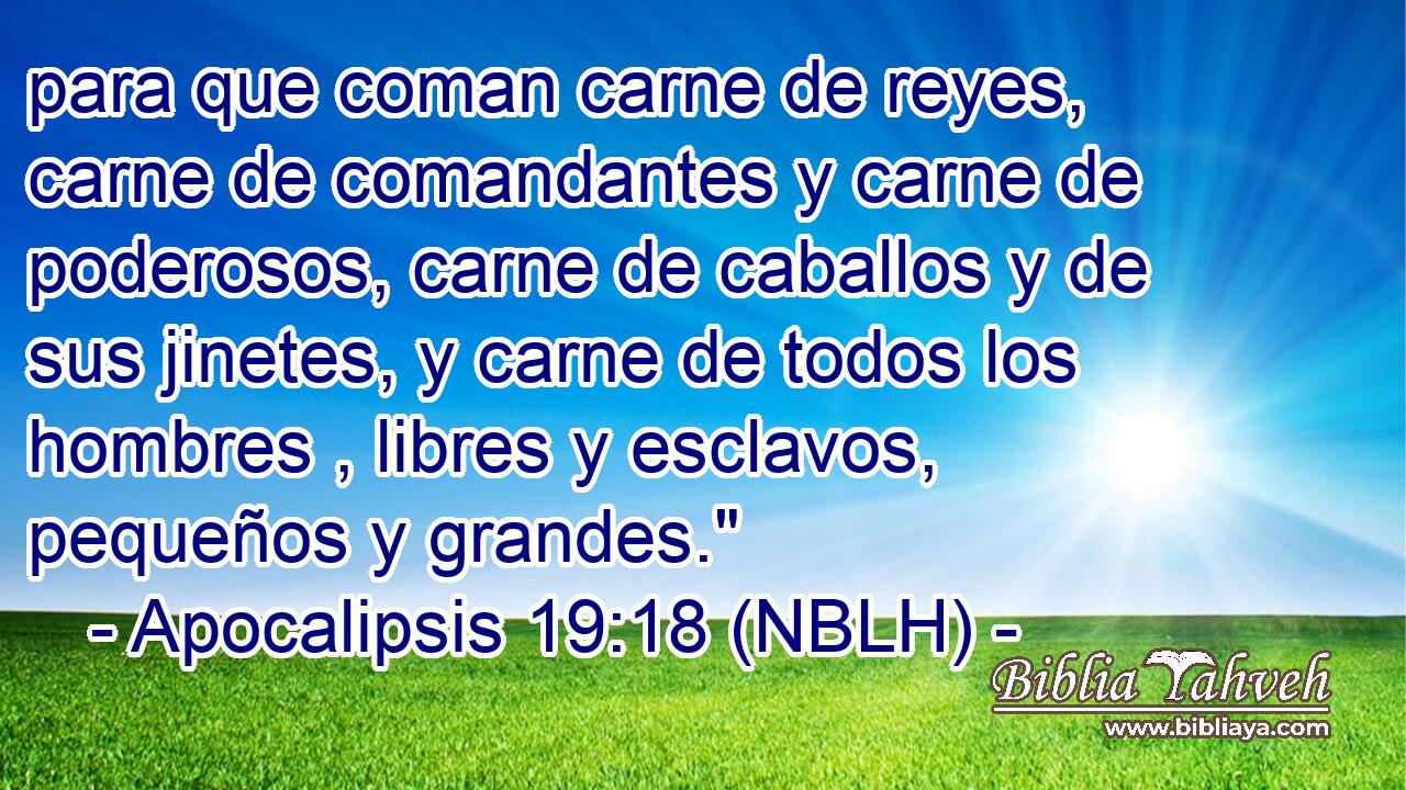  para que coman carne de reyes, carne de comandantes y carne de poderosos, carne de caballos y de sus jinetes, y carne de todos los hombres , libres y esclavos, pequeños y grandes.