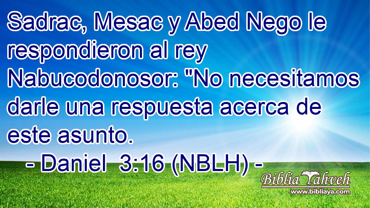  Sadrac, Mesac y Abed Nego le respondieron al rey Nabucodonosor: 