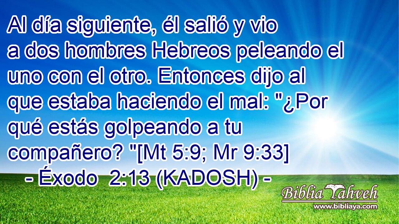  Al día siguiente, él salió y vio a dos hombres Hebreos peleando el uno con el otro. Entonces dijo al que estaba haciendo el mal: 