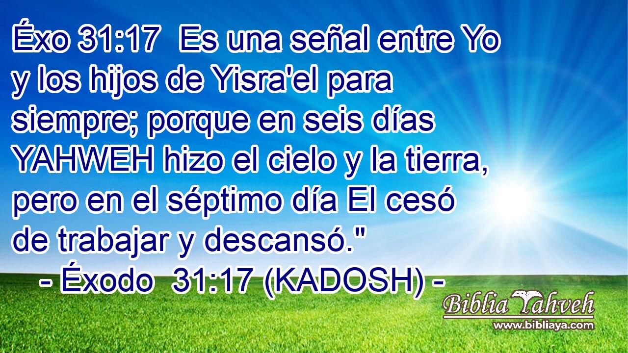  Es una señal entre Yo y los hijos de Yisra'el para siempre; porque en seis días YAHWEH hizo el cielo y la tierra, pero en el séptimo día El cesó de trabajar y descansó.