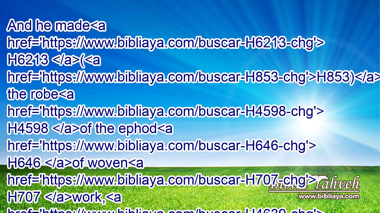 And he made H6213 (H853) the robe H4598 of the ephod H646 of woven H707 work, H4639 all H3632 of blue.H8504