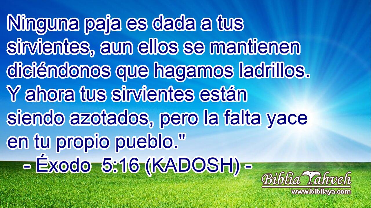  Ninguna paja es dada a tus sirvientes, aun ellos se mantienen diciéndonos que hagamos ladrillos. Y ahora tus sirvientes están siendo azotados, pero la falta yace en tu propio pueblo.