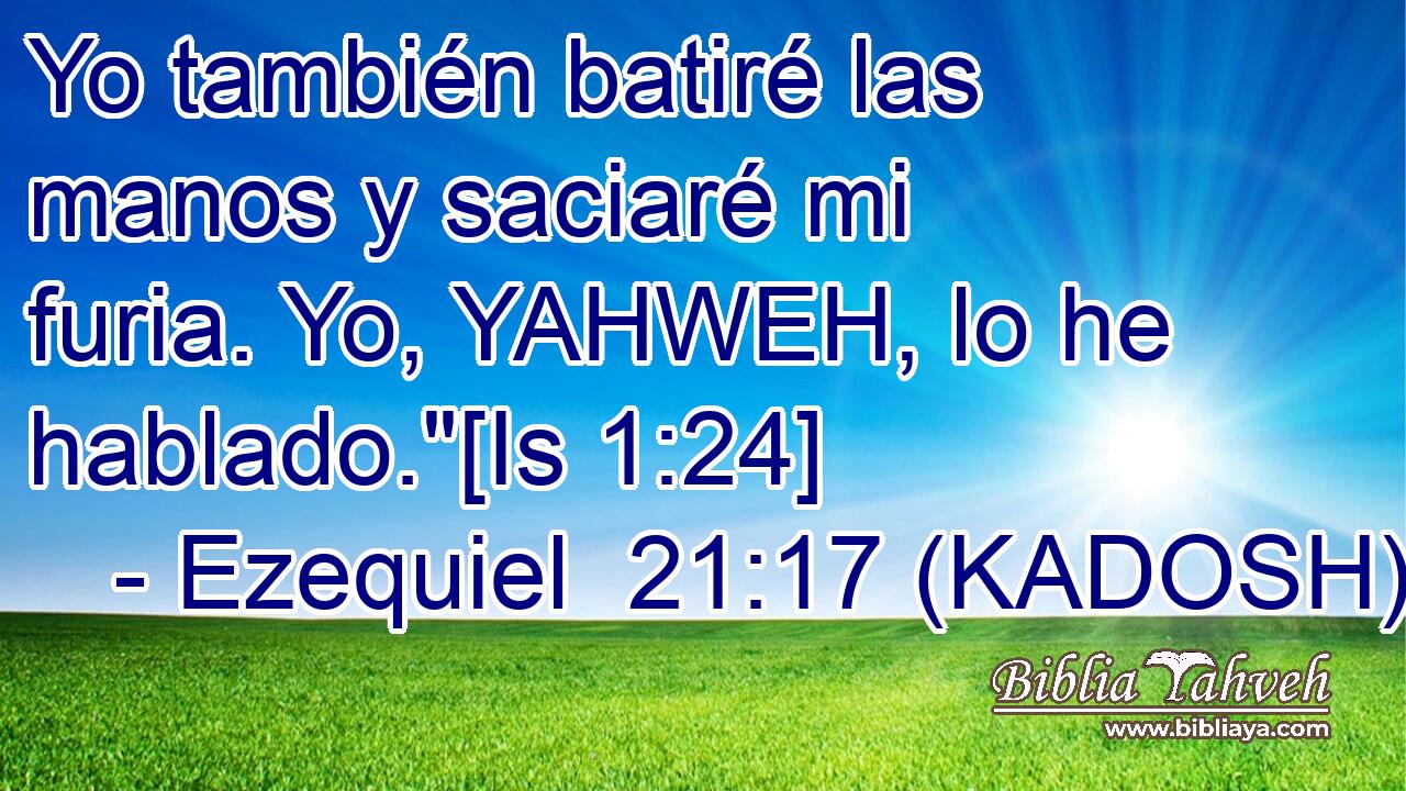  Yo también batiré las manos y saciaré mi furia. Yo, YAHWEH, lo he hablado.