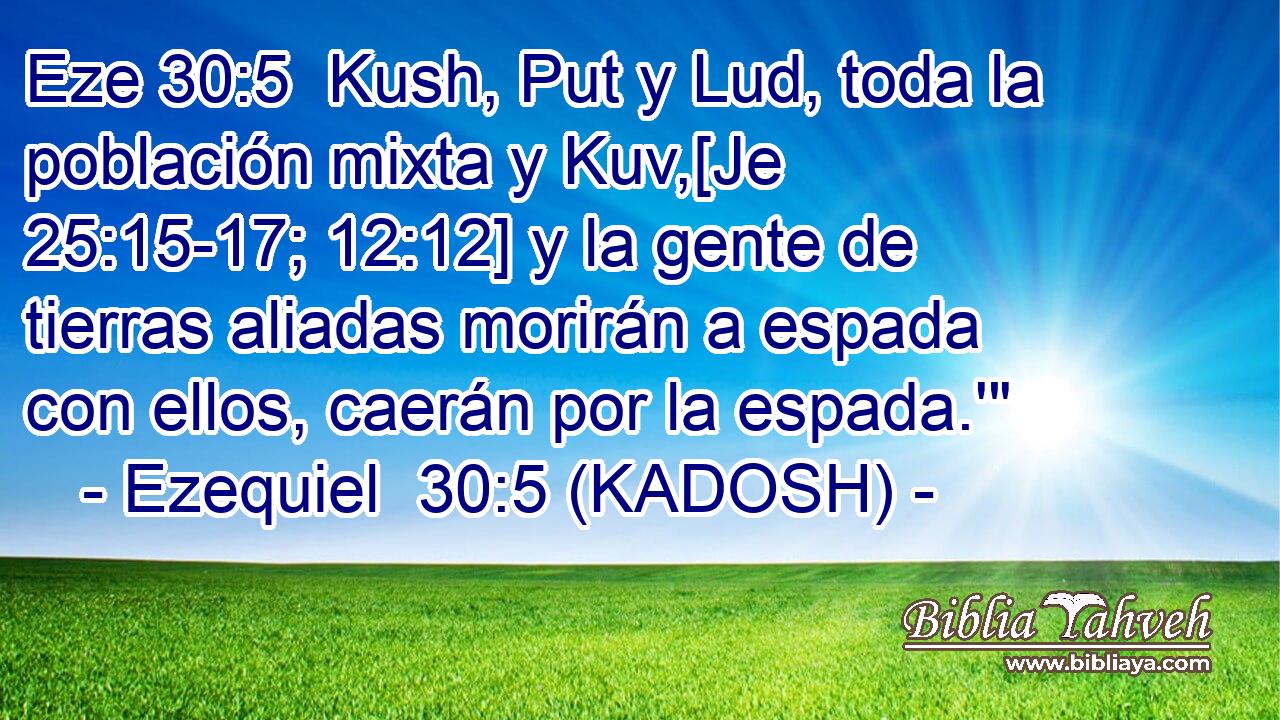  Kush, Put y Lud, toda la población mixta y Kuv,[Je 25:15-17; 12:12] y la gente de tierras aliadas morirán a espada con ellos, caerán por la espada.'