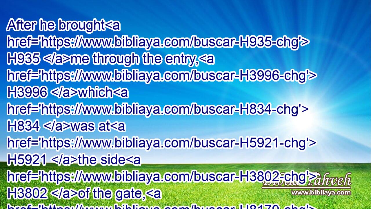 After he brought H935 me through the entry, H3996 which H834 was at H5921 the side H3802 of the gate, H8179 into H413 the holy H6944 chambers H3957 of H413 the priests, H3548 which looked H6437 toward the north: H6828 and, behold, H2009 there H8033 was a place H4725 on the two sides H3411 westward.H3220