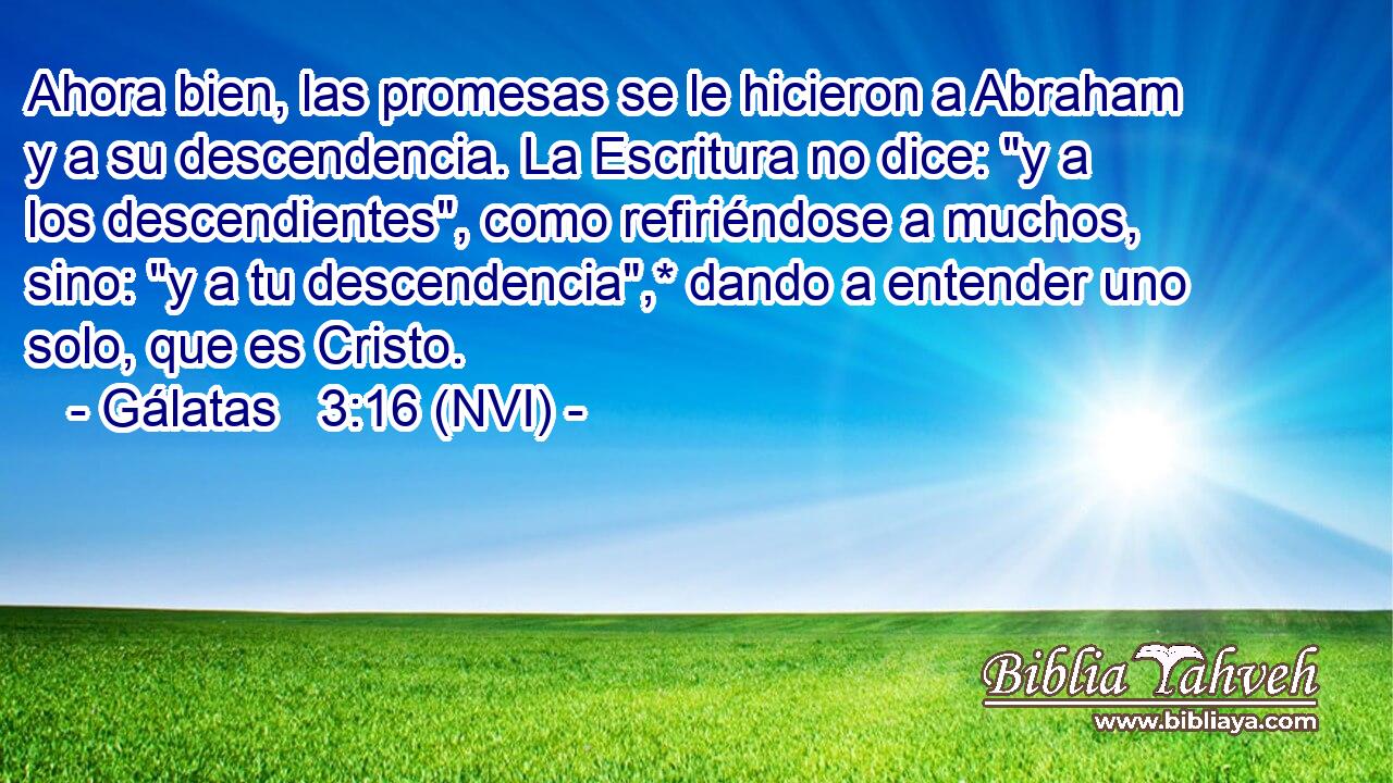  Ahora bien, las promesas se le hicieron a Abraham y a su descendencia. La Escritura no dice: 