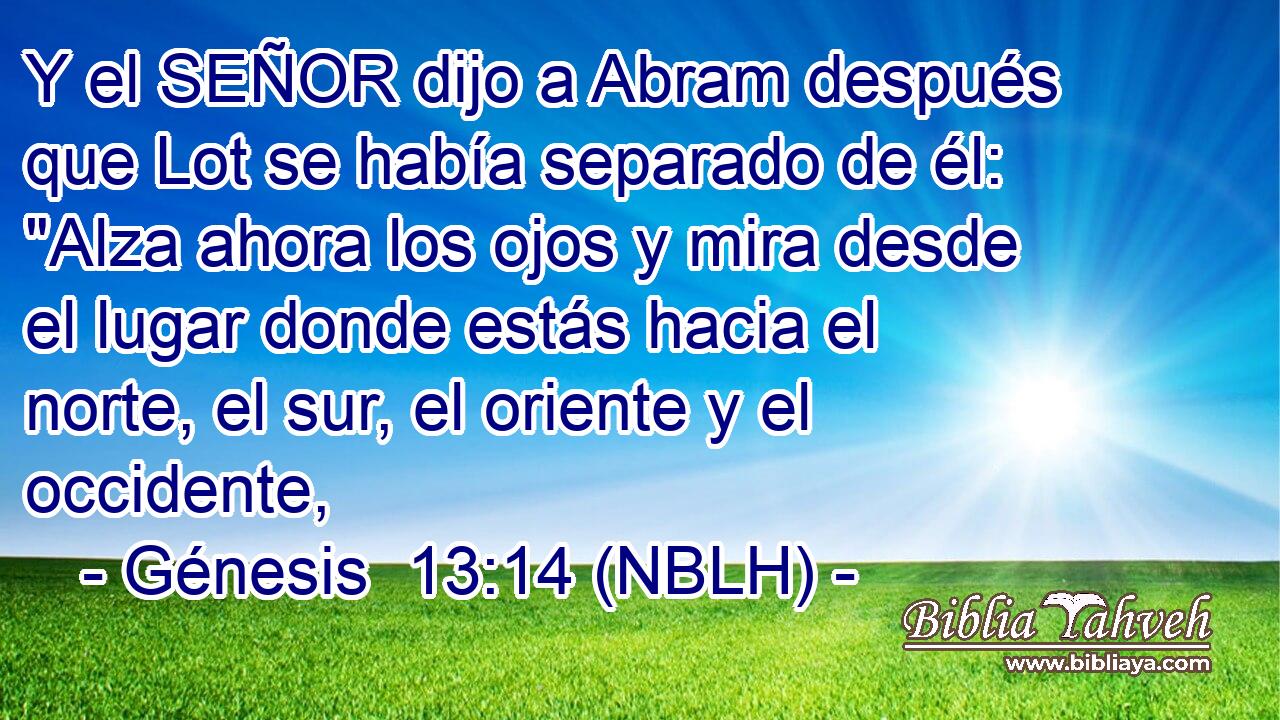  Y el SEÑOR dijo a Abram después que Lot se había separado de él: 