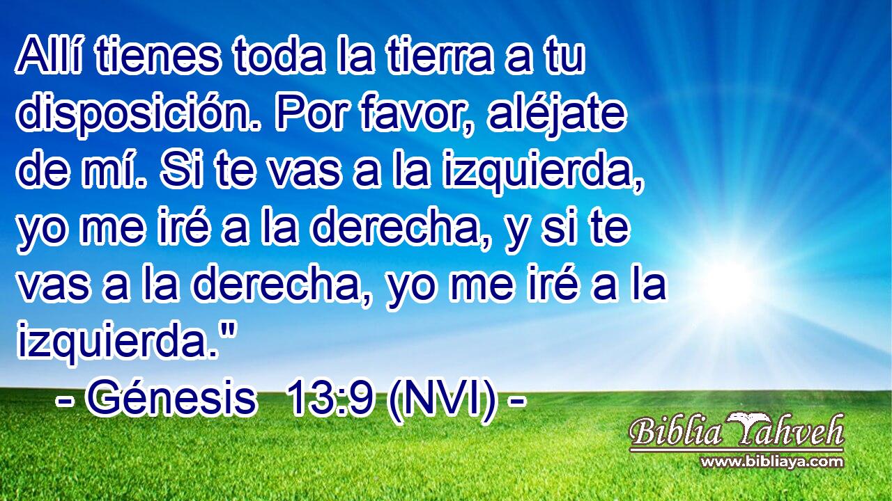  Allí tienes toda la tierra a tu disposición. Por favor, aléjate de mí. Si te vas a la izquierda, yo me iré a la derecha, y si te vas a la derecha, yo me iré a la izquierda.