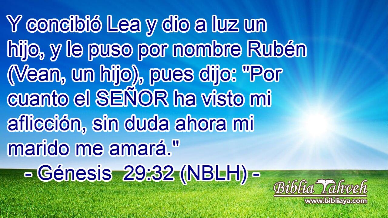  Y concibió Lea y dio a luz un hijo, y le puso por nombre Rubén (Vean, un hijo), pues dijo: 