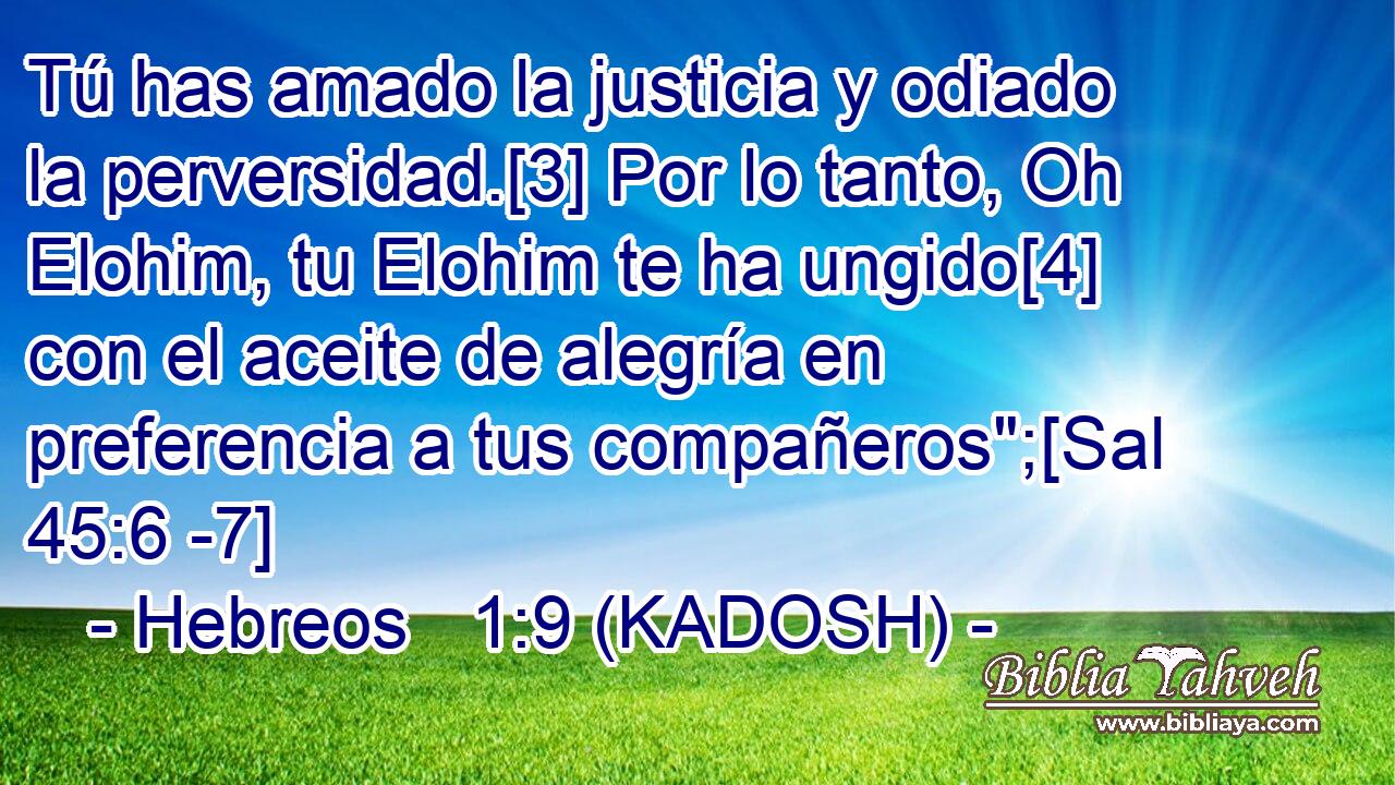  Tú has amado la justicia y odiado la perversidad.[3] Por lo tanto, Oh Elohim, tu Elohim te ha ungido[4] con el aceite de alegría en preferencia a tus compañeros