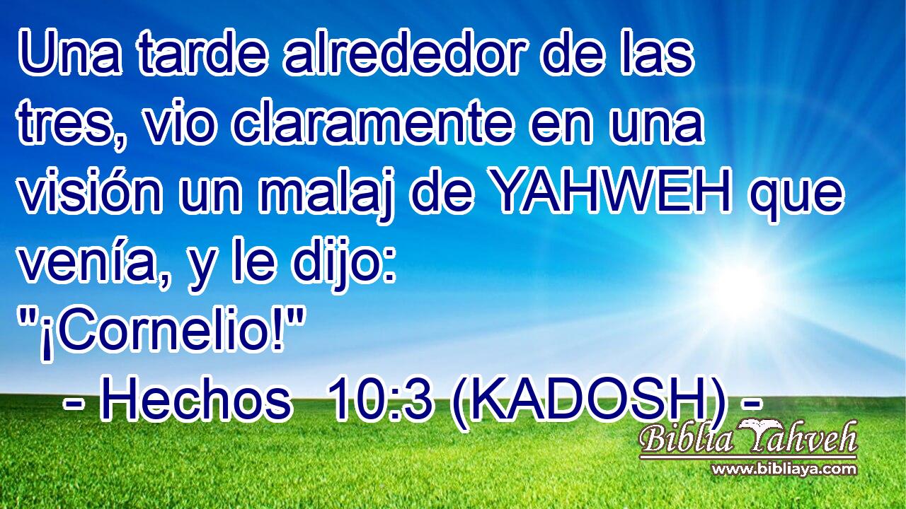  Una tarde alrededor de las tres, vio claramente en una visión un malaj de YAHWEH que venía, y le dijo: 