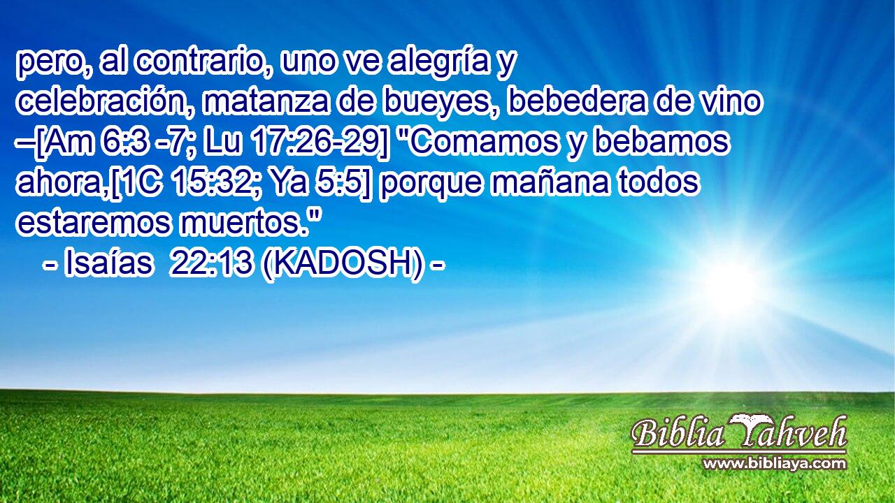  pero, al contrario, uno ve alegría y celebración, matanza de bueyes, bebedera de vino –[Am 6:3 -7; Lu 17:26-29] 