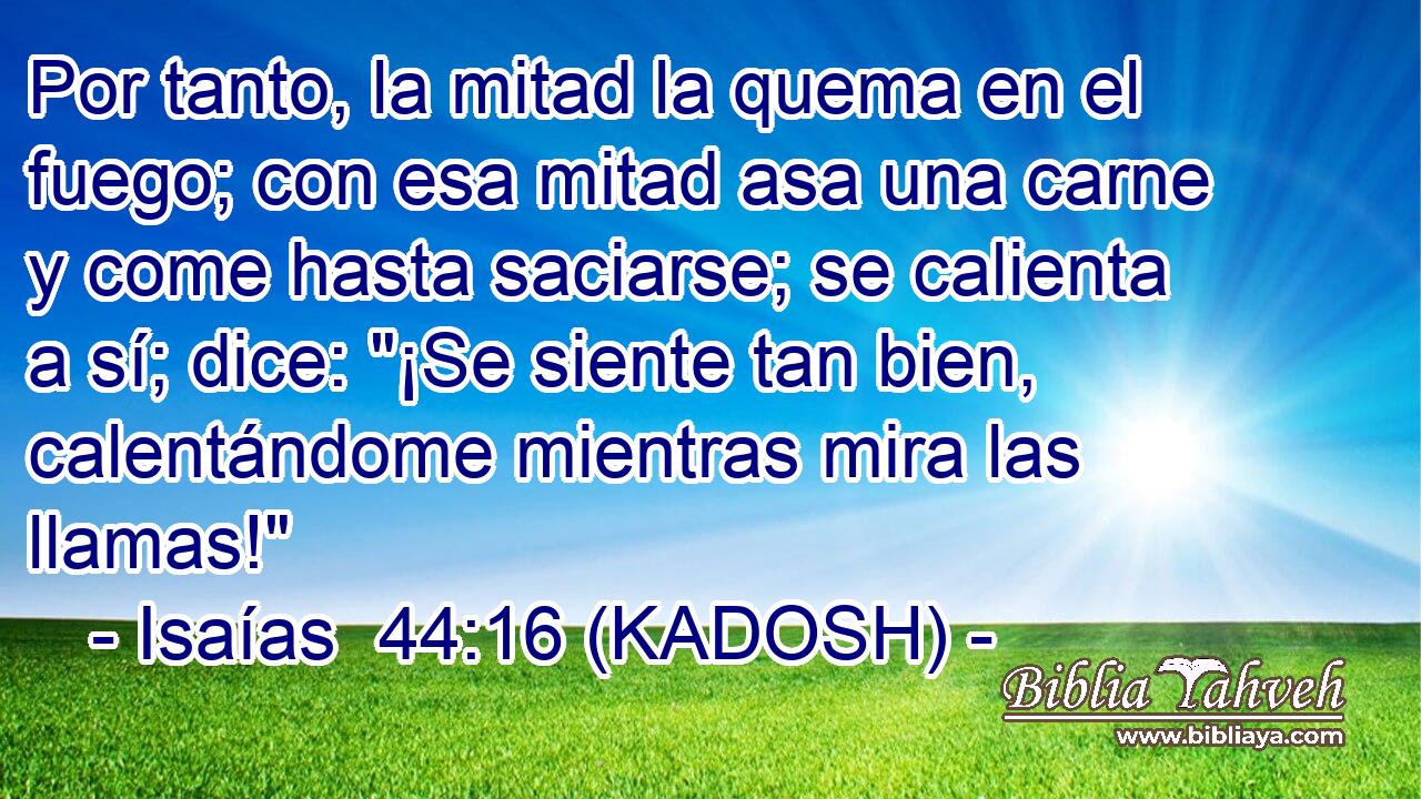  Por tanto, la mitad la quema en el fuego; con esa mitad asa una carne y come hasta saciarse; se calienta a sí; dice: 