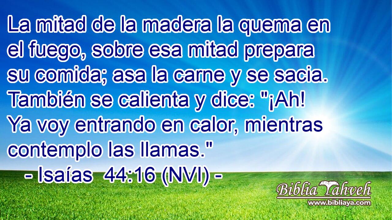  La mitad de la madera la quema en el fuego, sobre esa mitad prepara su comida; asa la carne y se sacia. También se calienta y dice: 