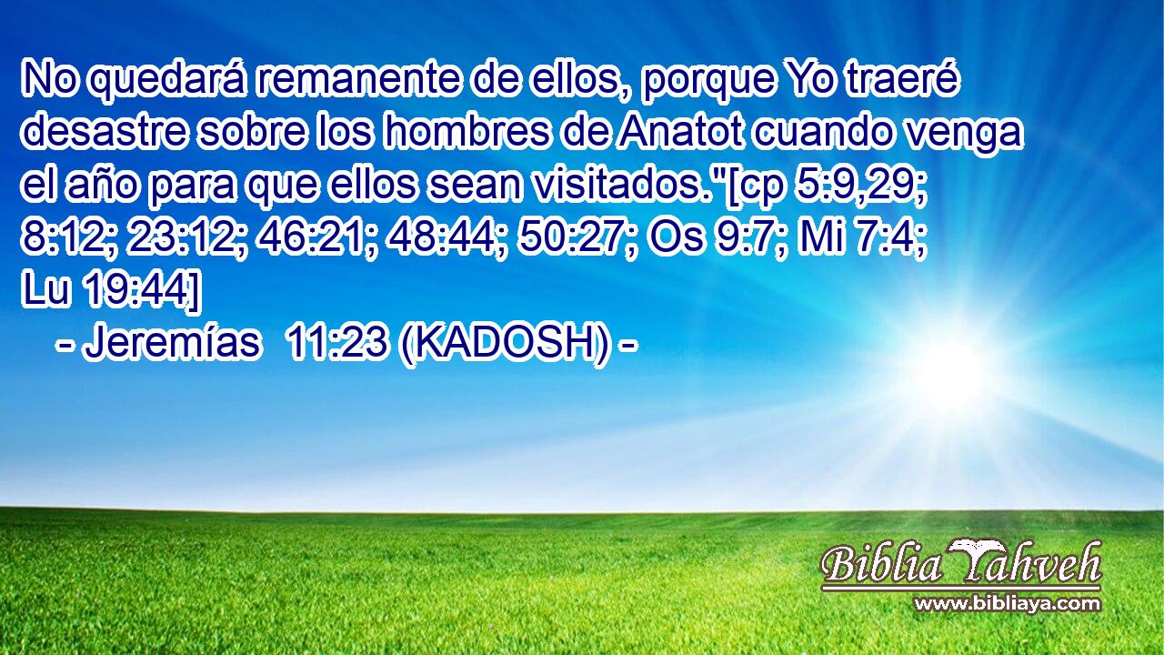 No quedará remanente de ellos, porque Yo traeré desastre sobre los hombres de Anatot cuando venga el año para que ellos sean visitados.