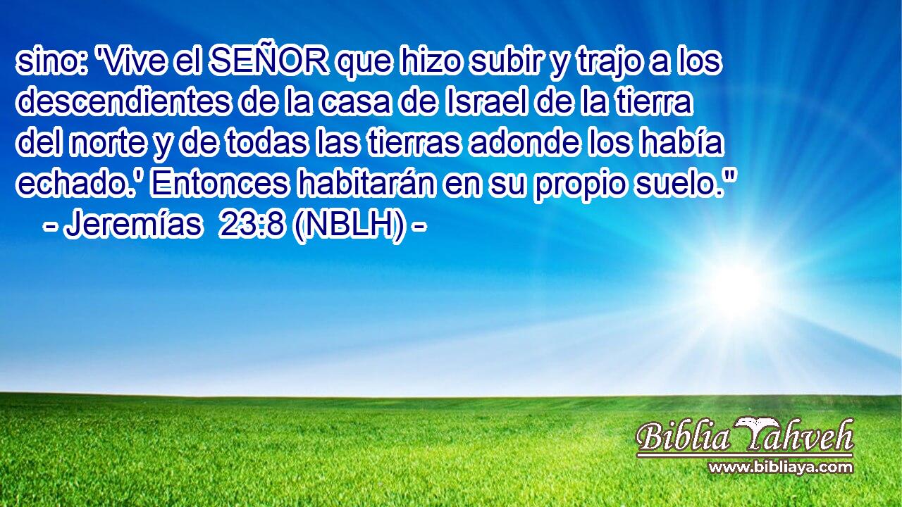  sino: 'Vive el SEÑOR que hizo subir y trajo a los descendientes de la casa de Israel de la tierra del norte y de todas las tierras adonde los había echado.' Entonces habitarán en su propio suelo.
