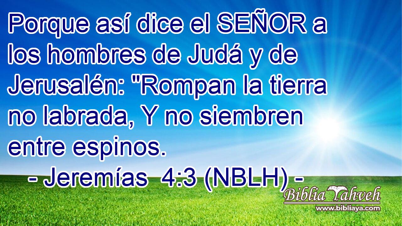  Porque así dice el SEÑOR a los hombres de Judá y de Jerusalén: 