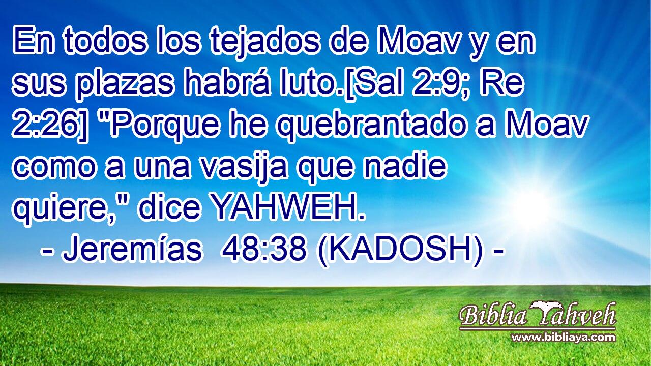  En todos los tejados de Moav y en sus plazas habrá luto.[Sal 2:9; Re 2:26] 