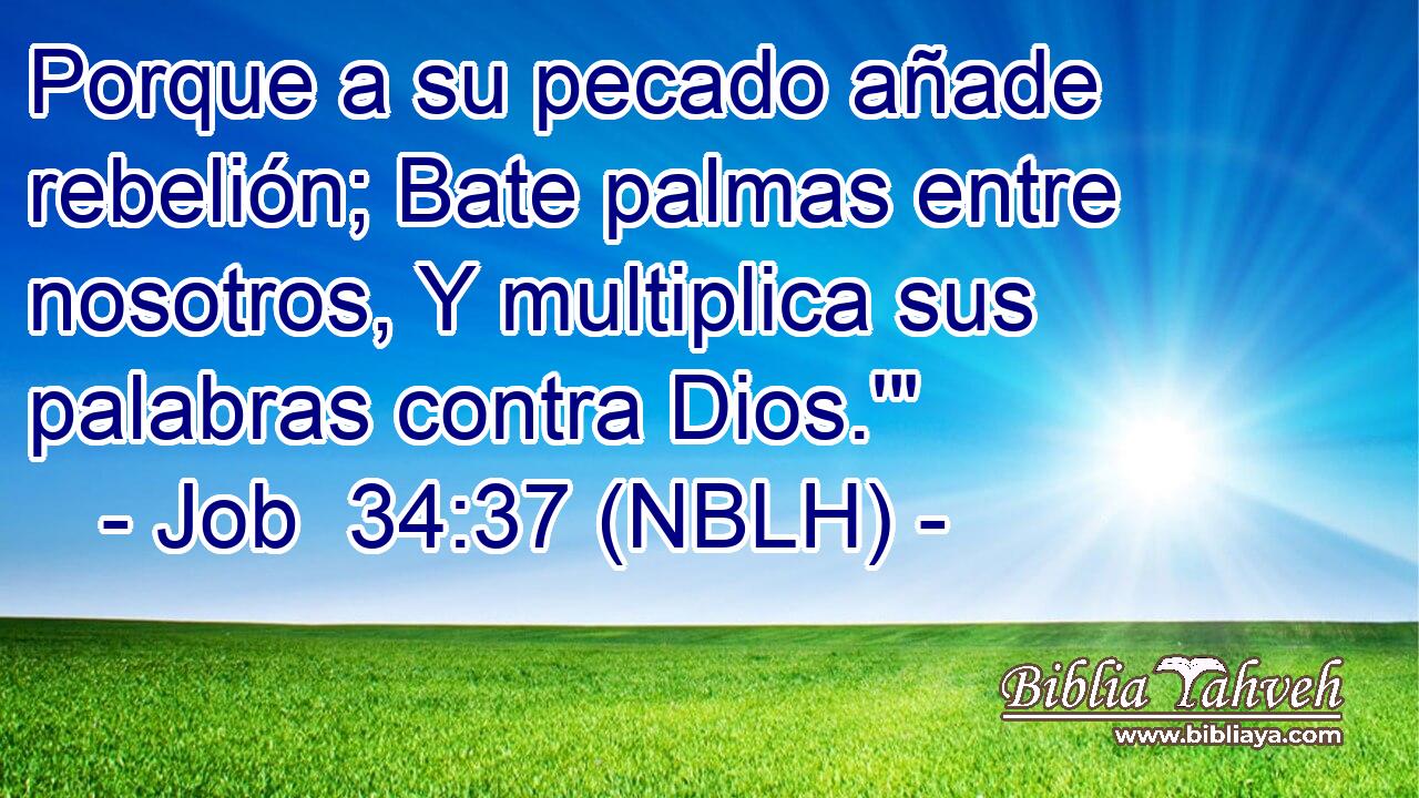  Porque a su pecado añade rebelión; Bate palmas entre nosotros, Y multiplica sus palabras contra Dios.'