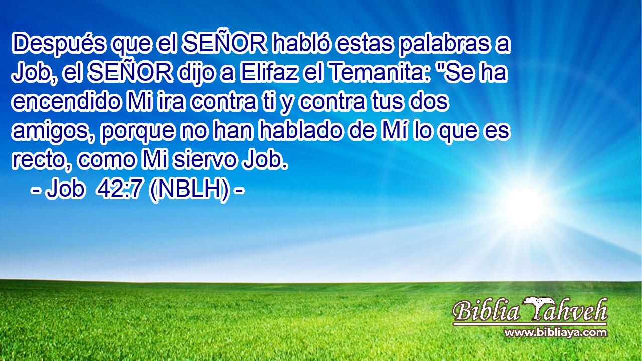  Después que el SEÑOR habló estas palabras a Job, el SEÑOR dijo a Elifaz el Temanita: 