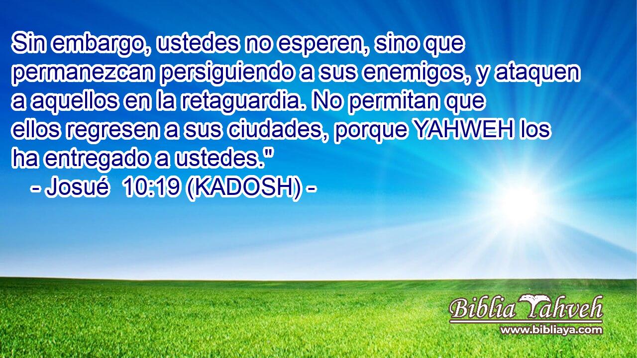  Sin embargo, ustedes no esperen, sino que permanezcan persiguiendo a sus enemigos, y ataquen a aquellos en la retaguardia. No permitan que ellos regresen a sus ciudades, porque YAHWEH los ha entregado a ustedes.
