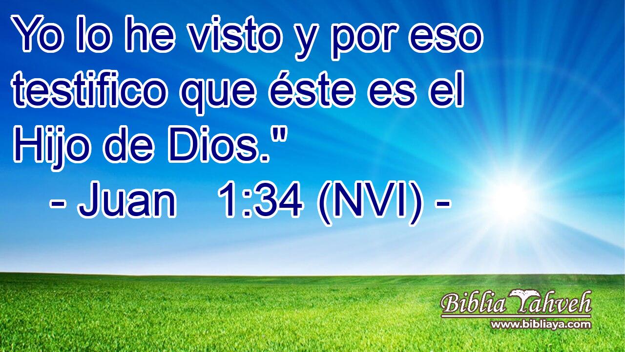  Yo lo he visto y por eso testifico que éste es el Hijo de Dios.