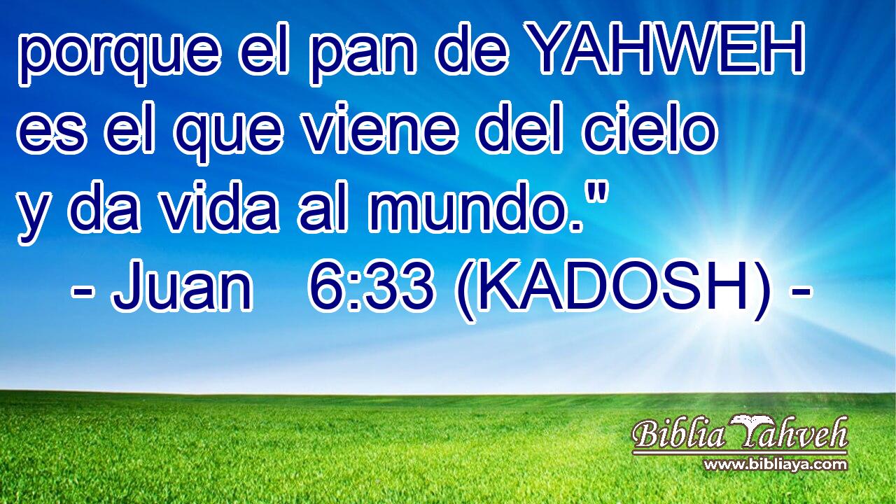  porque el pan de YAHWEH es el que viene del cielo y da vida al mundo.