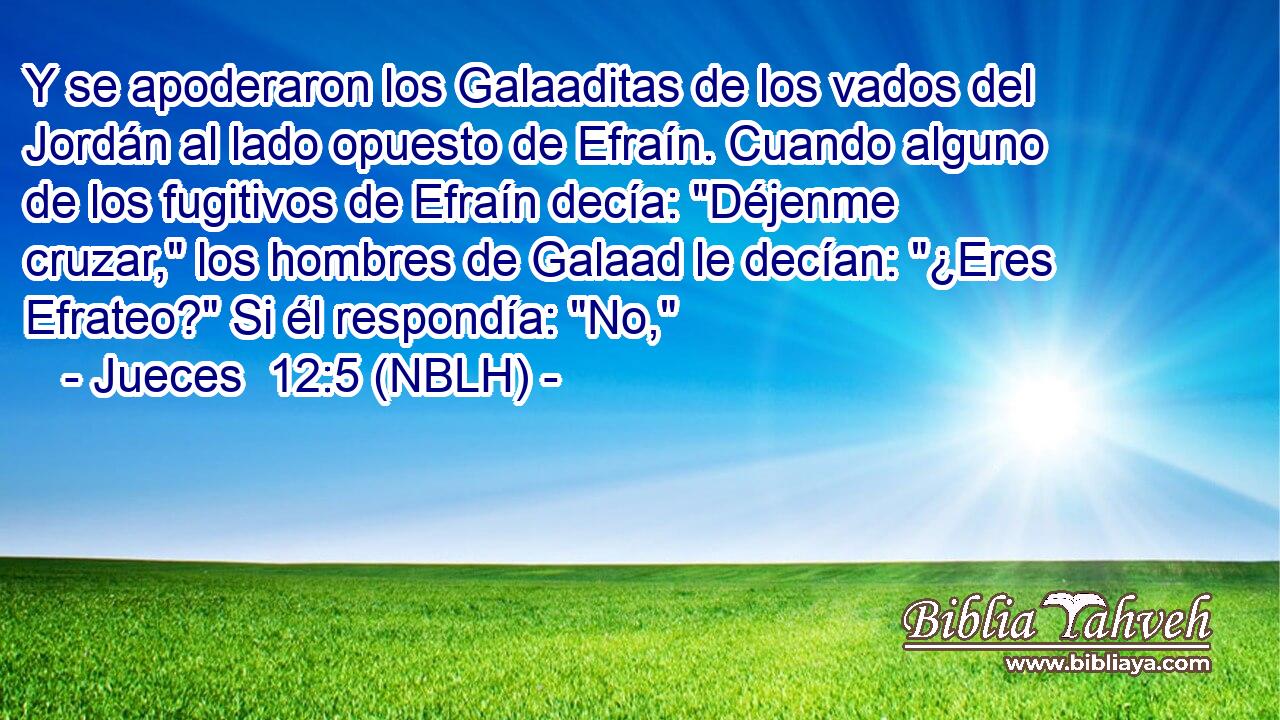  Y se apoderaron los Galaaditas de los vados del Jordán al lado opuesto de Efraín. Cuando alguno de los fugitivos de Efraín decía: 