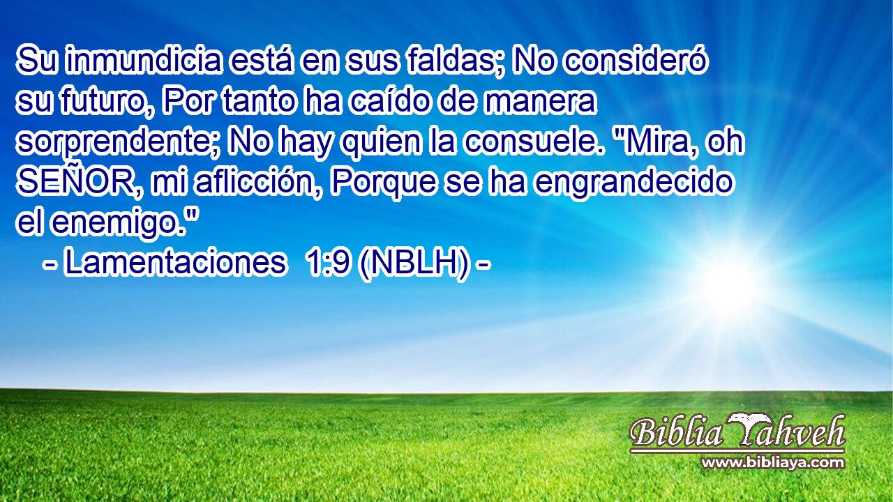  Su inmundicia está en sus faldas; No consideró su futuro, Por tanto ha caído de manera sorprendente; No hay quien la consuele. 