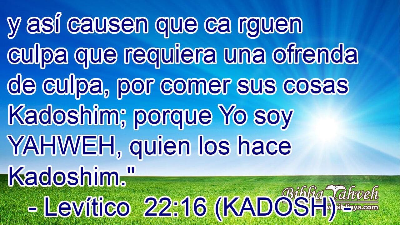  y así causen que ca rguen culpa que requiera una ofrenda de culpa, por comer sus cosas Kadoshim; porque Yo soy YAHWEH, quien los hace Kadoshim.
