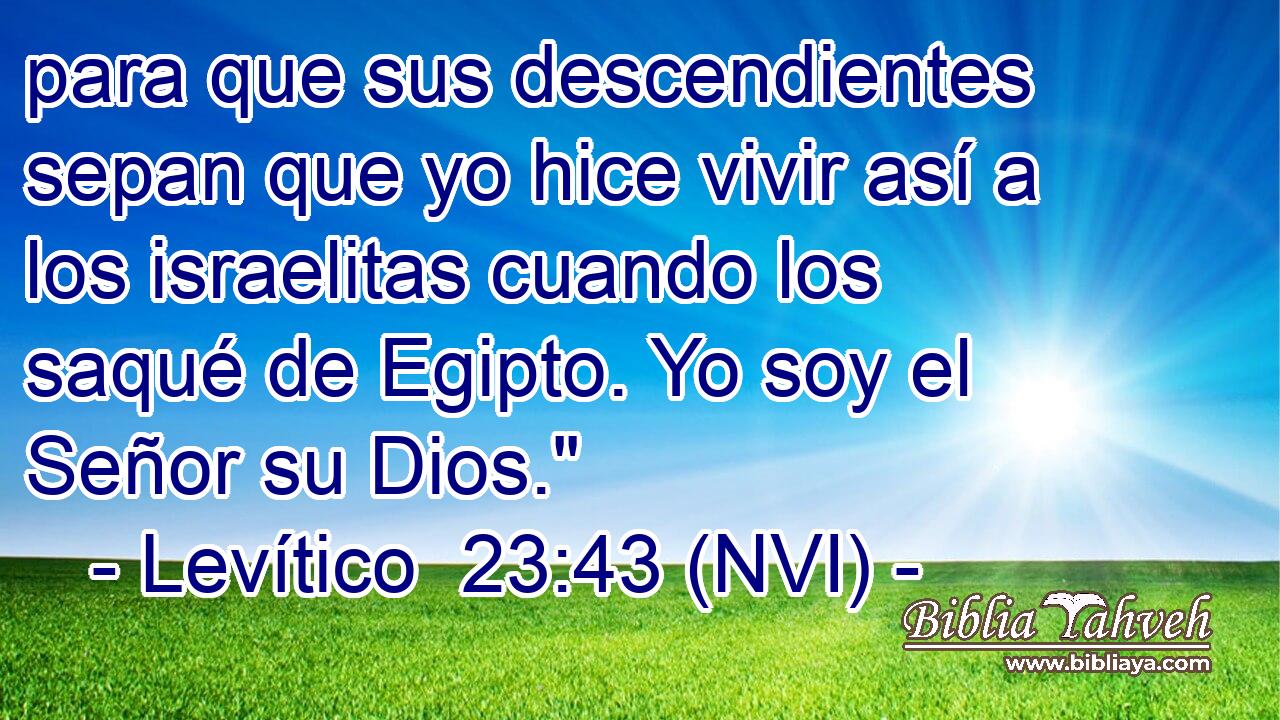  para que sus descendientes sepan que yo hice vivir así a los israelitas cuando los saqué de Egipto. Yo soy el Señor su Dios.