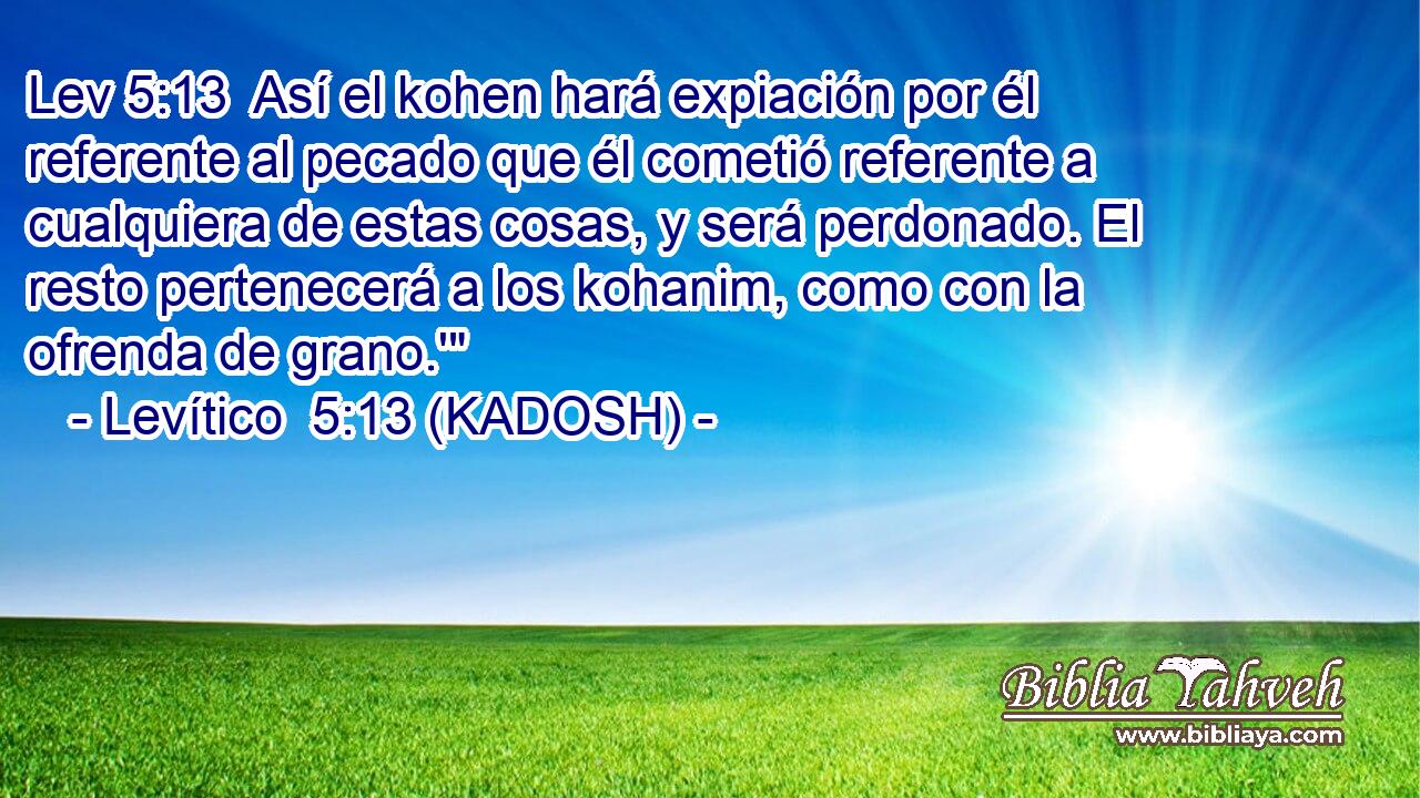  Así el kohen hará expiación por él referente al pecado que él cometió referente a cualquiera de estas cosas, y será perdonado. El resto pertenecerá a los kohanim, como con la ofrenda de grano.'